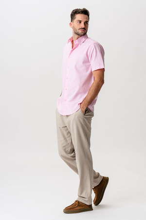 Kurzärmliges Leinenhemd – Hellrot