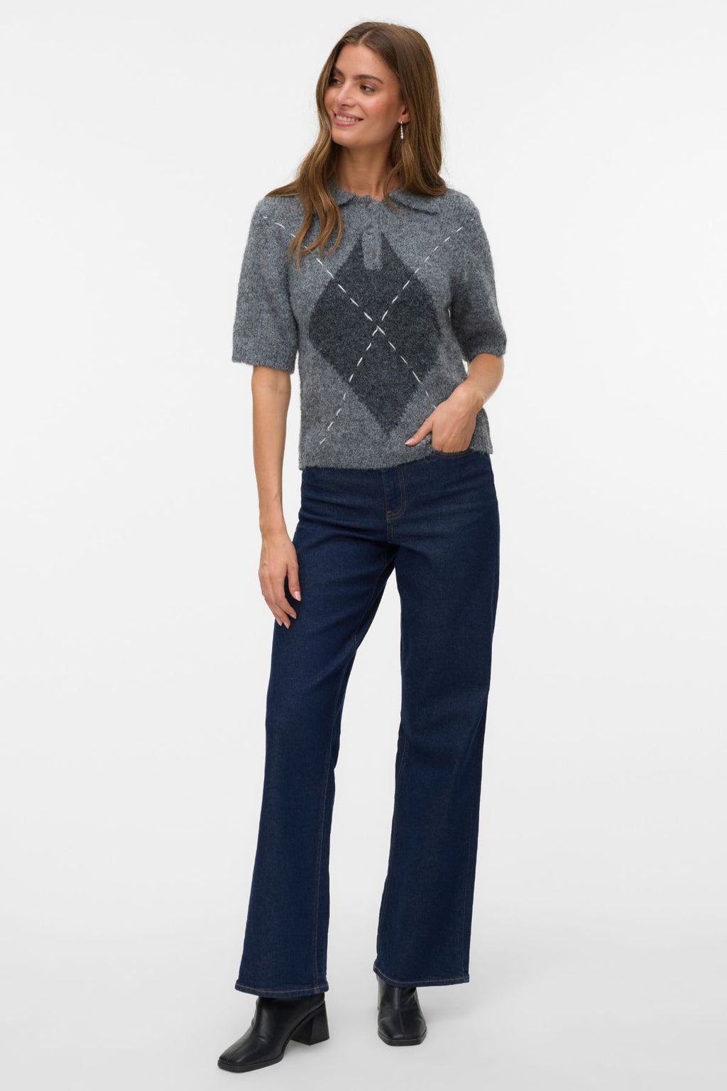 Glückseligkeit 2/4 Poloneck Pullover - mittelgraue Melange