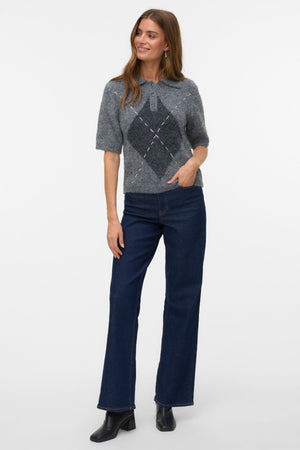 Glückseligkeit 2/4 Poloneck Pullover - mittelgraue Melange