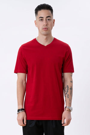 Basic T-Shirt mit V-Ausschnitt – Rot