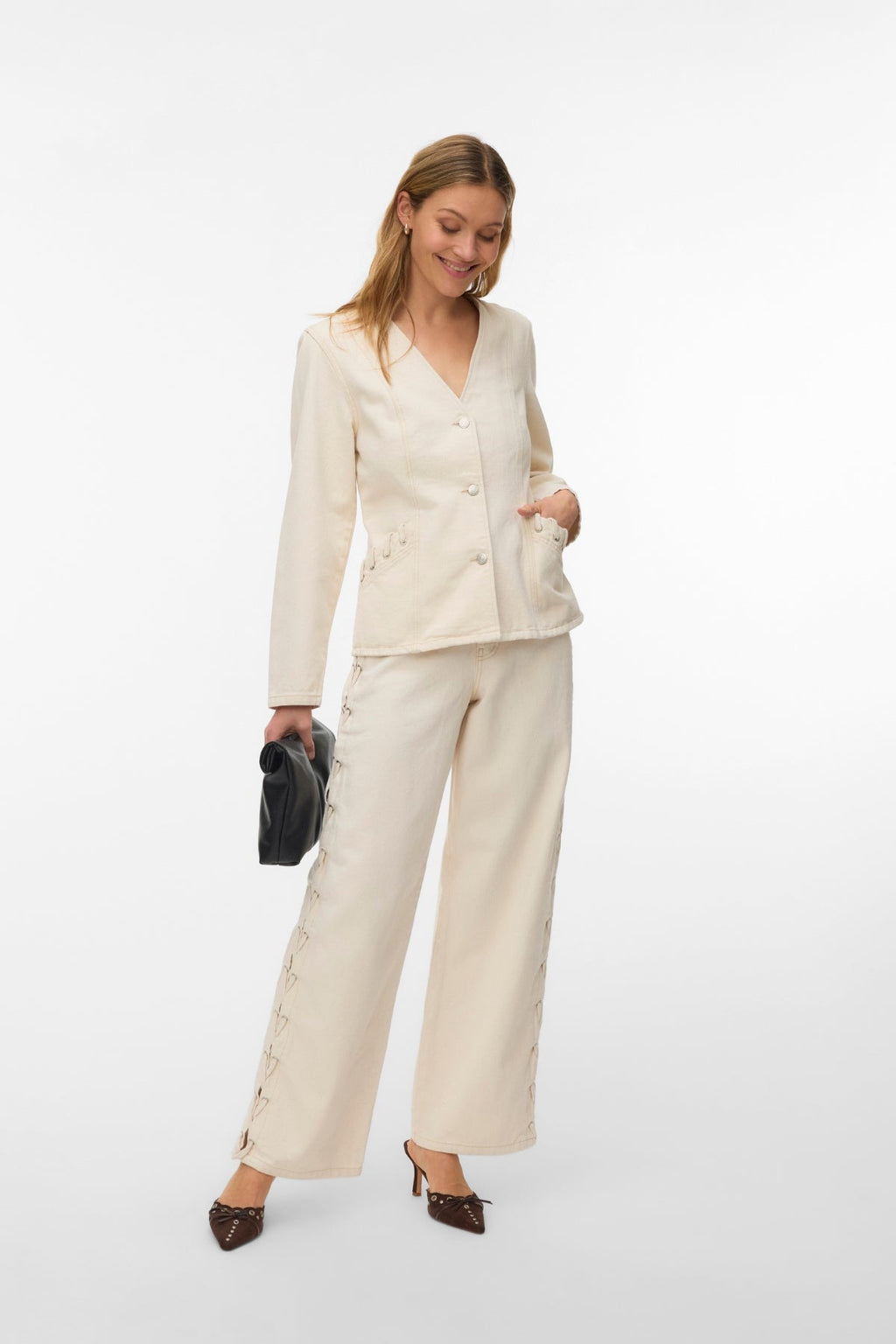 Rae Wide String Jeans – Ecru