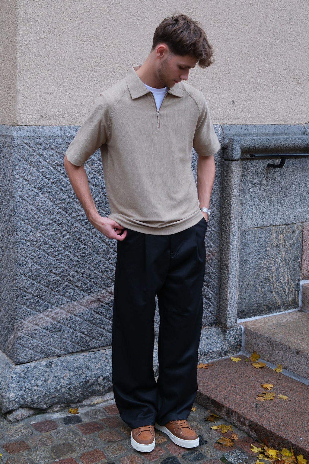 Enzo Kurzarm halbe Zip - Khaki