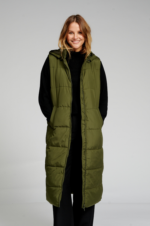 Lang Puffer Vest - Mørkegrøn - TeeShoppen - Grøn