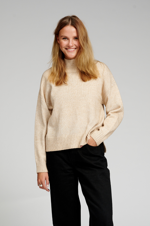 Oversized Gestrickter Polo-Pullover - Beige