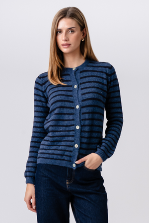 Gestreifter Crizette-Strick-Cardigan – Blau/Tiefblau