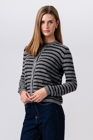 Gestreifter Crizette-Strick-Cardigan - Grau/Schwarz