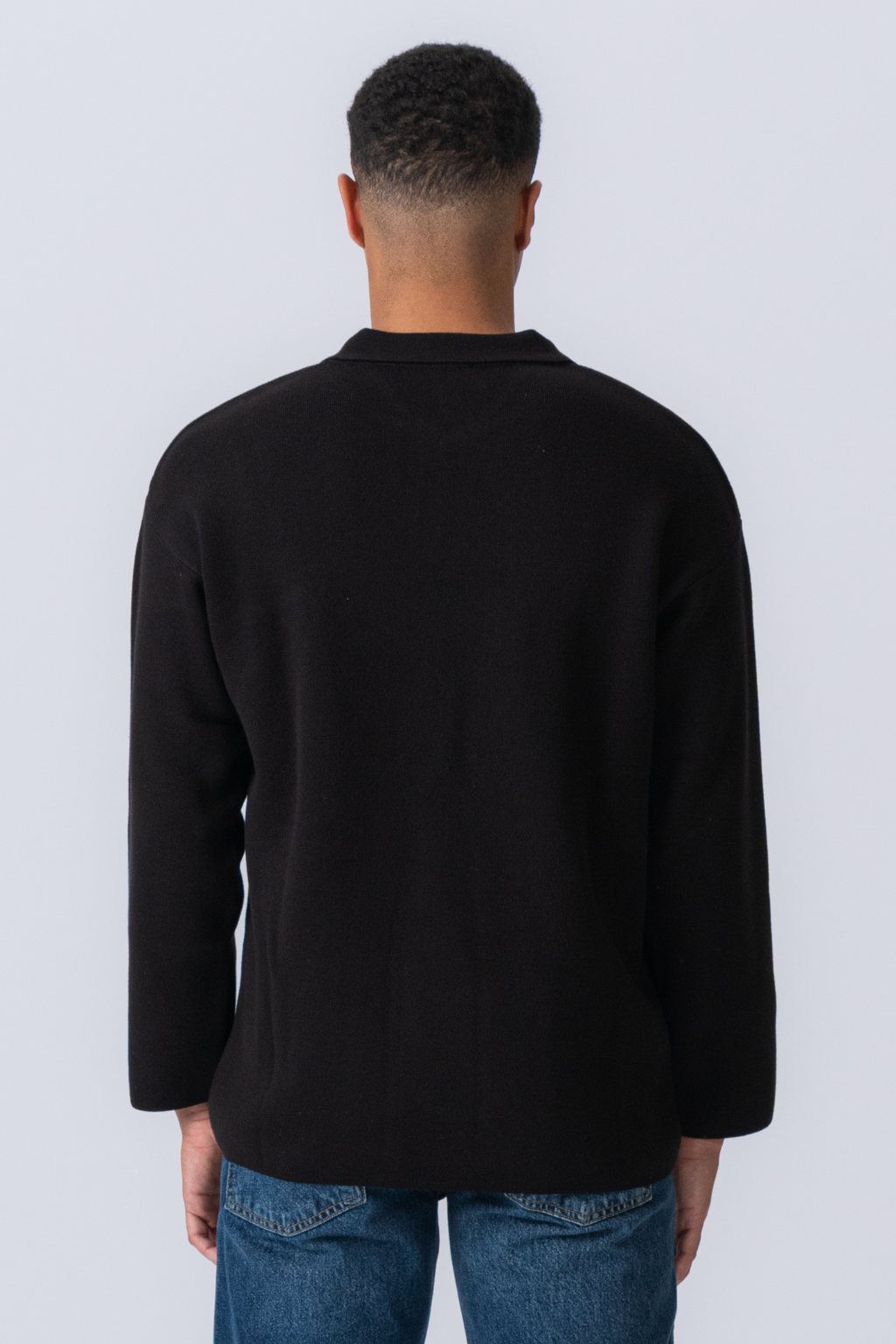 Gestricktes Langarm Polo - Schwarz