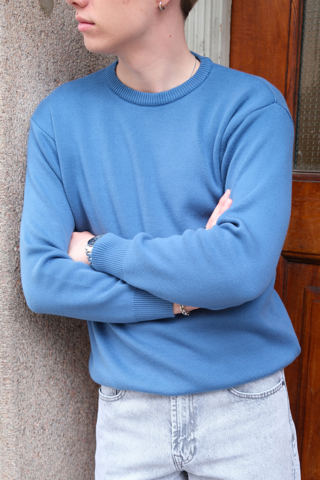 Crewneck Strickpullover - Blau