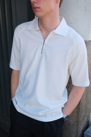 Enzo Kurzarm halb Reißverschluss - Weiß