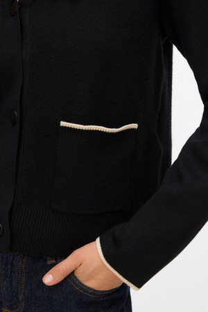 Goldfarbener Kontrast-Cardigan mit V-Ausschnitt - Schwarz W. Birke