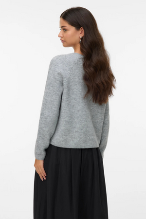 Magalene O -Neck Pearl Cardigan - mittelgrauer Melange