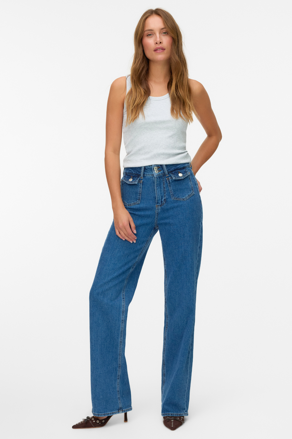 Tessa Wide Pocket Jeans - mittelblauer Denim