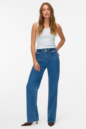 Tessa Wide Pocket Jeans - mittelblauer Denim