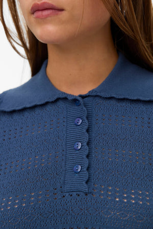 Limone Scallop Poloneck – Dunkler Denim