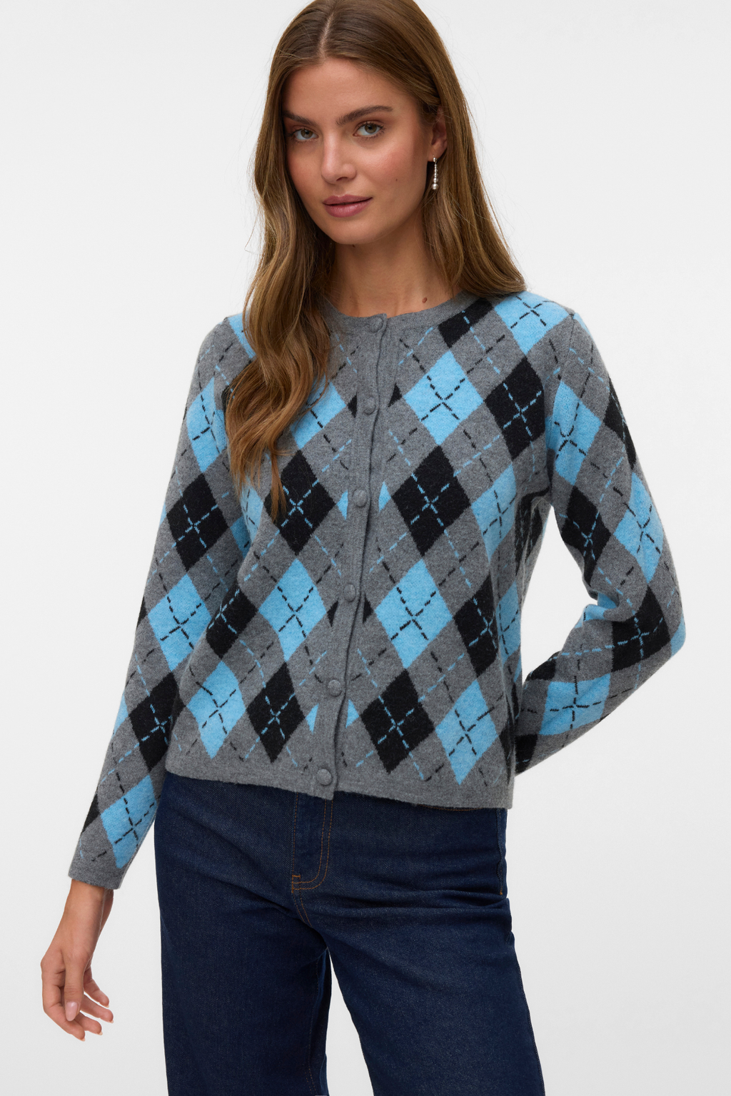 Giorgia O -Neck -Strickjacke - mittelgraue Melange