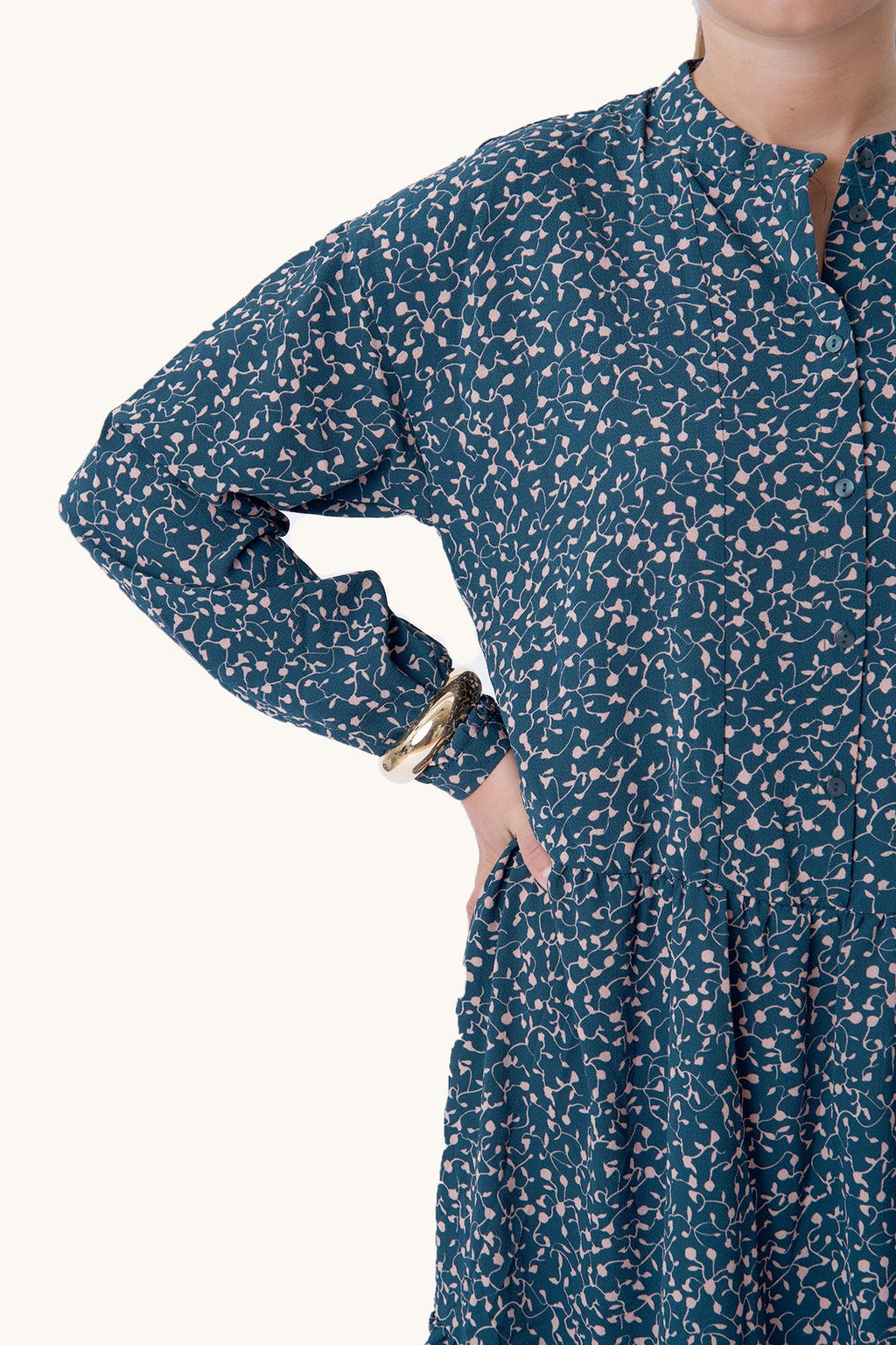 Sara Langarmed Kleid - grün