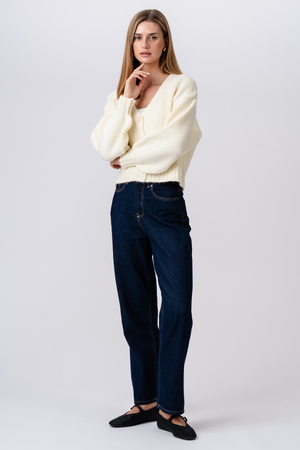 Strickjacke mit V-Ausschnitt – Ecru