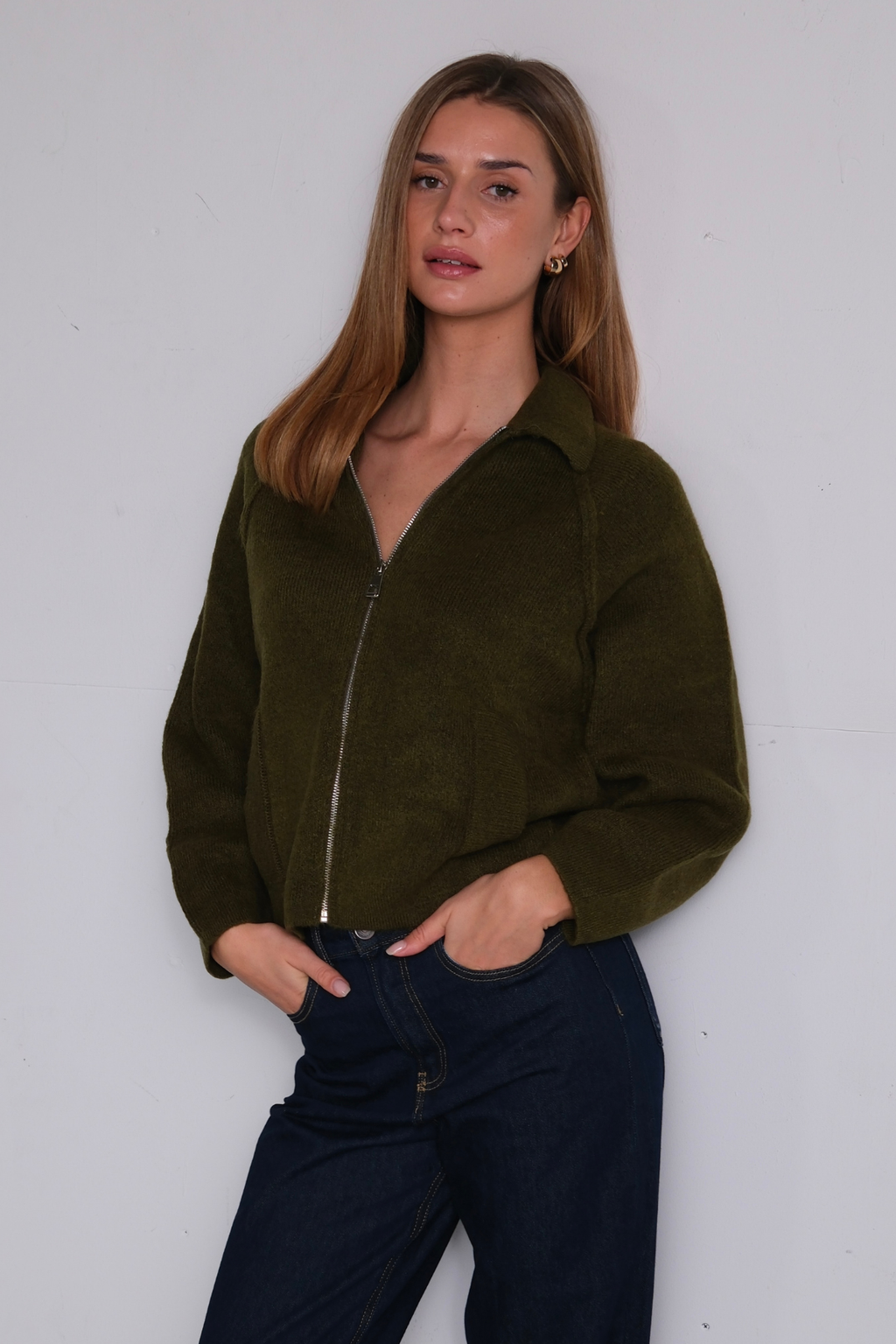 Selma Strickreißverschluss – Khaki