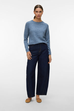 Doffy O-Neck Bluse - Dark Denim m. Weiße Melange