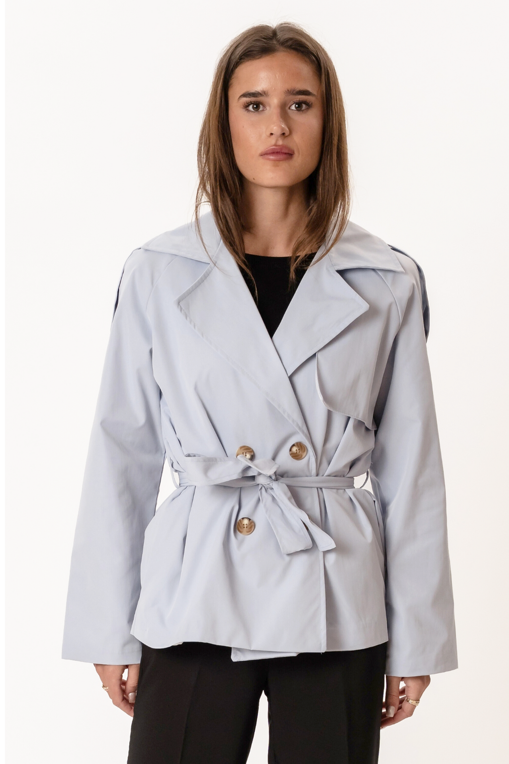 Sia Kurzer Trenchcoat – Himmelblau