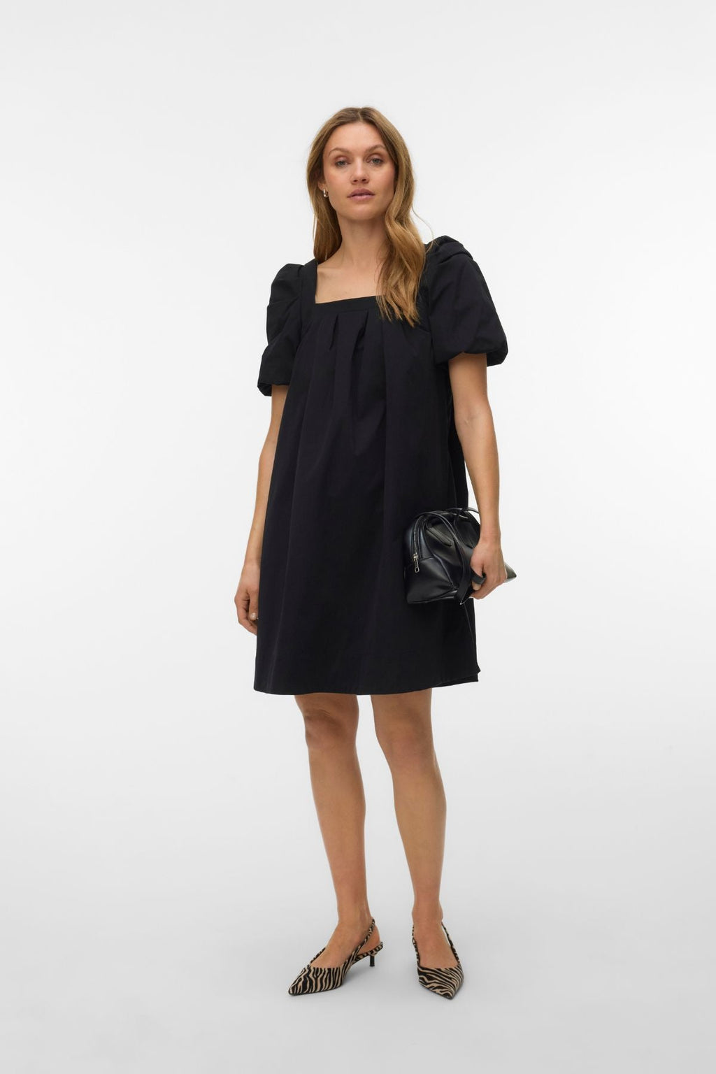 Ann Ss Kurzes Kleid mit quadratischem Ausschnitt - Schwarz