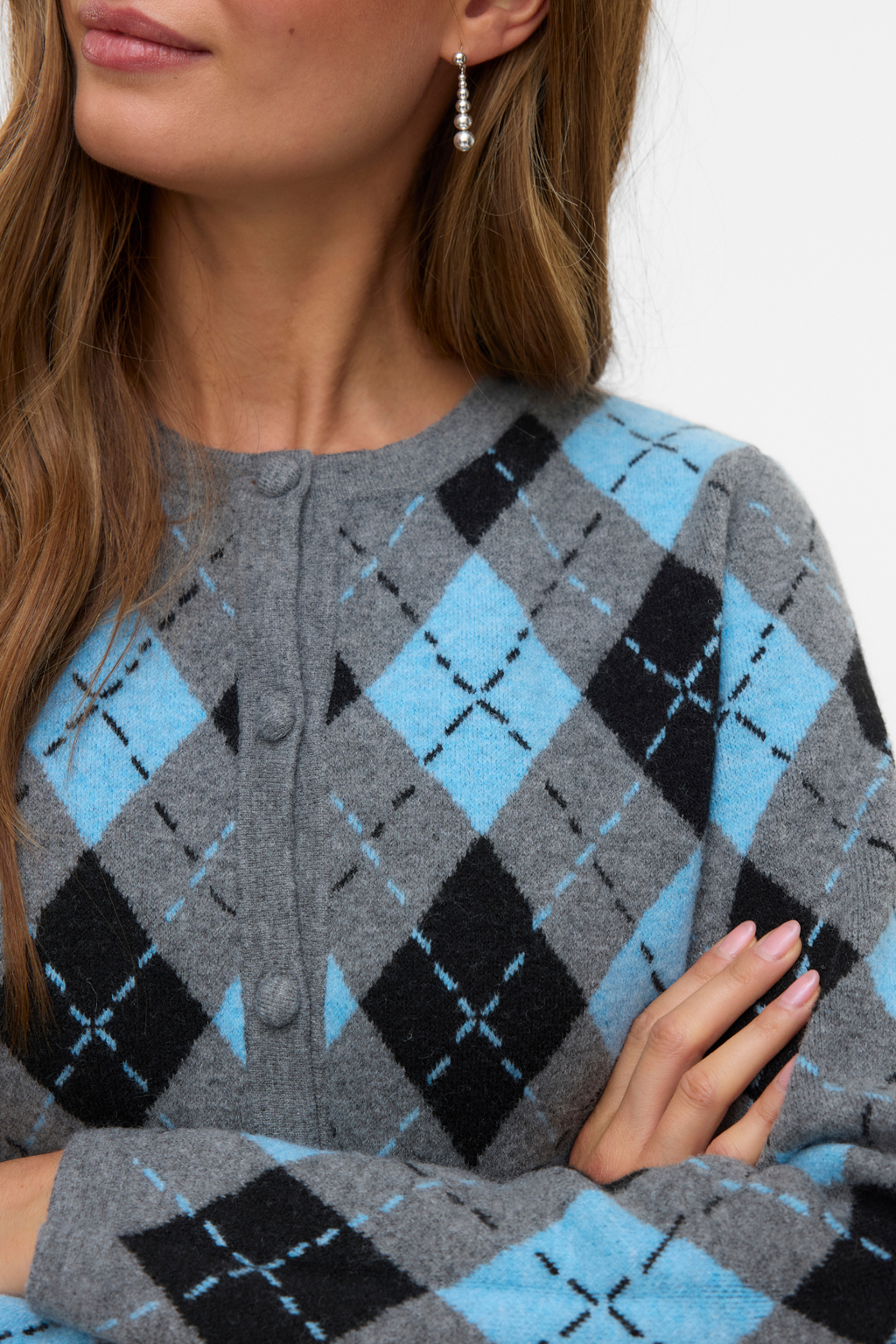 Giorgia O -Neck -Strickjacke - mittelgraue Melange