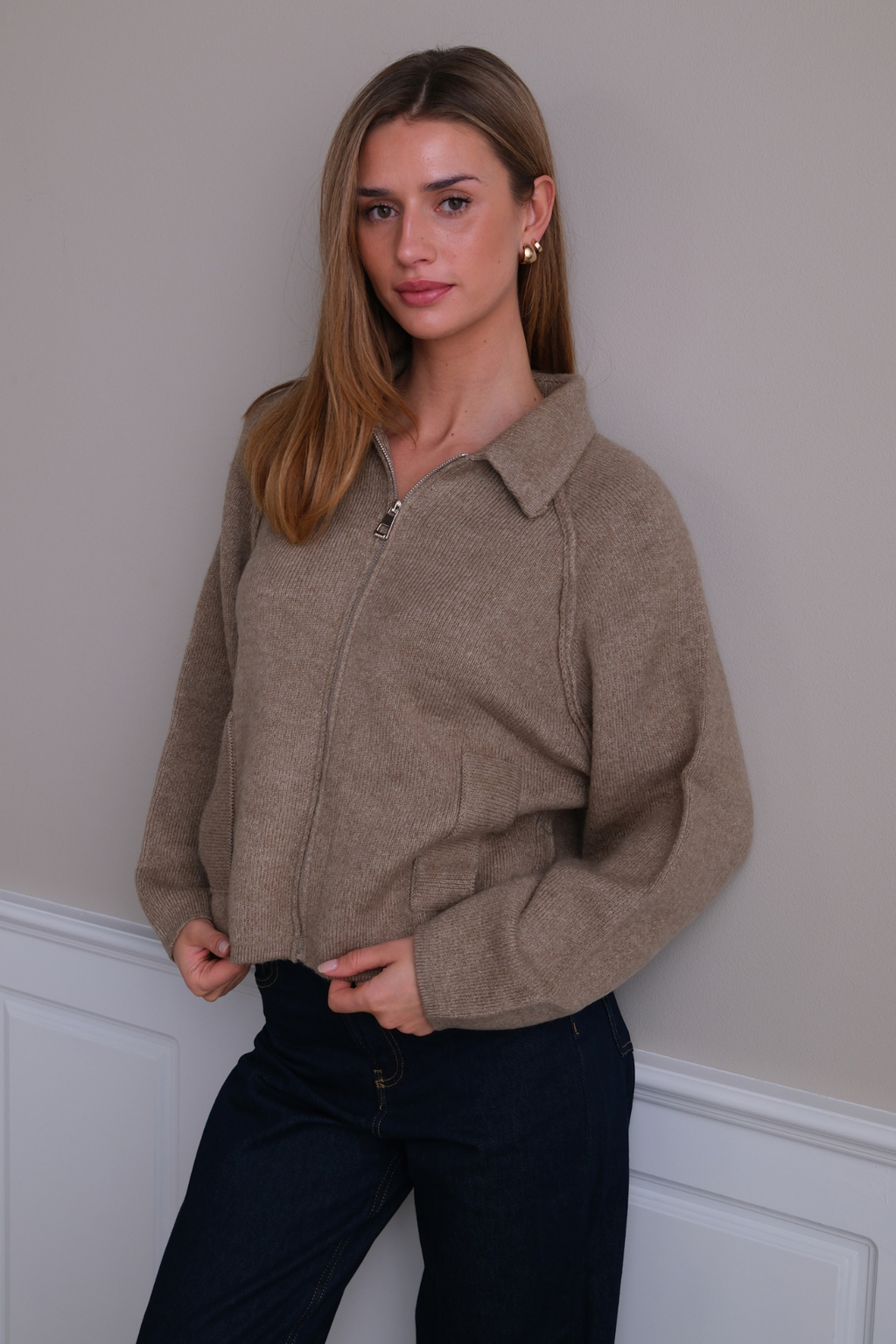 Selma Strickreißverschluss – Beige