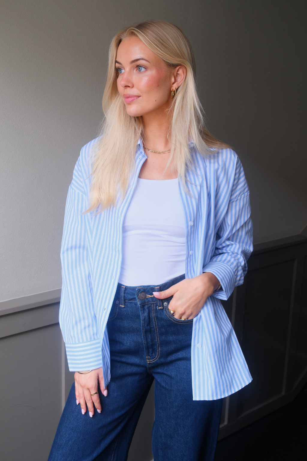 Layla gestreiftes Hemd - Hellblau
