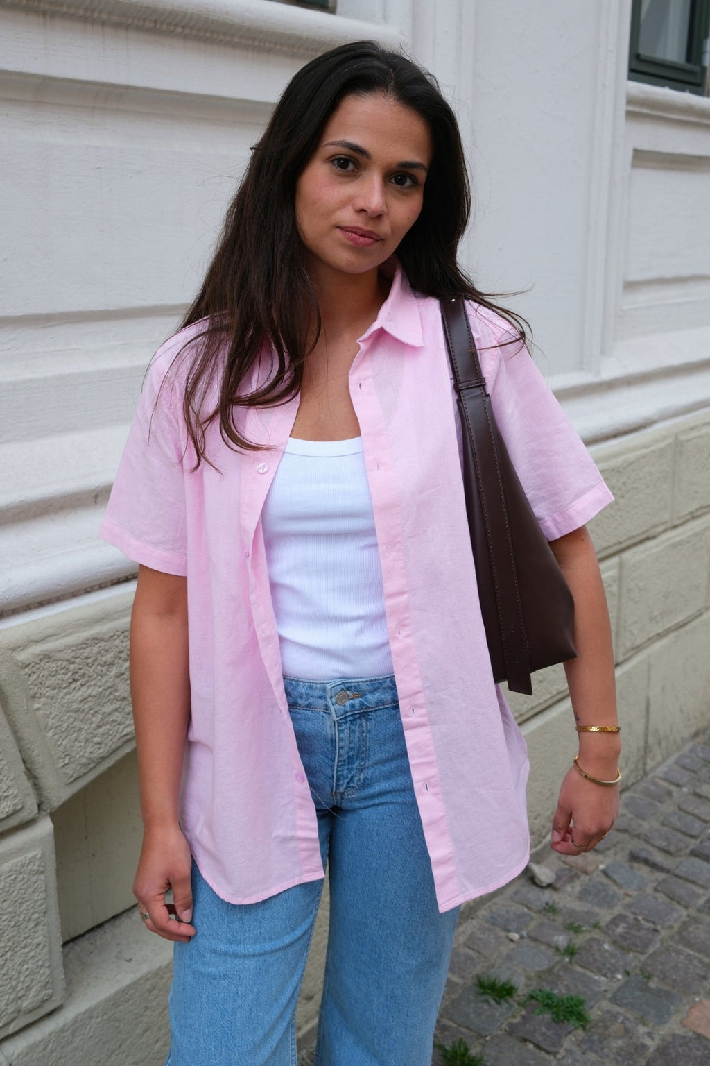 Kurzarm -Leinenhemd - hellrot