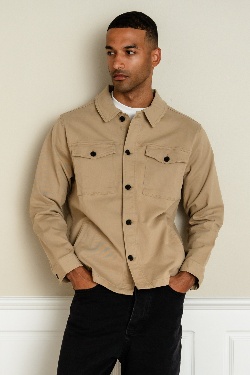 Twill Overshirt - dunkler Sand