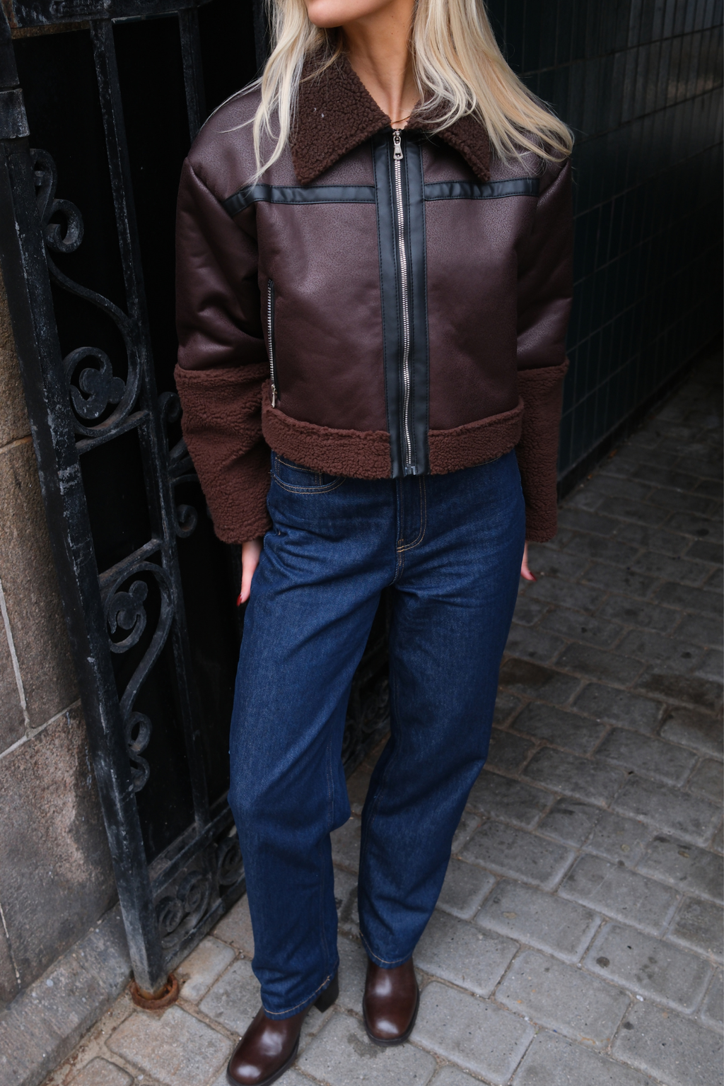 Daisy Shearling Jacke - Brown/Schwarz