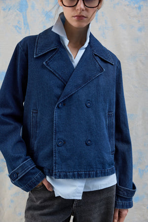 Nata Kurzer Denim-Trenchcoat – Dunkelblauer Denim