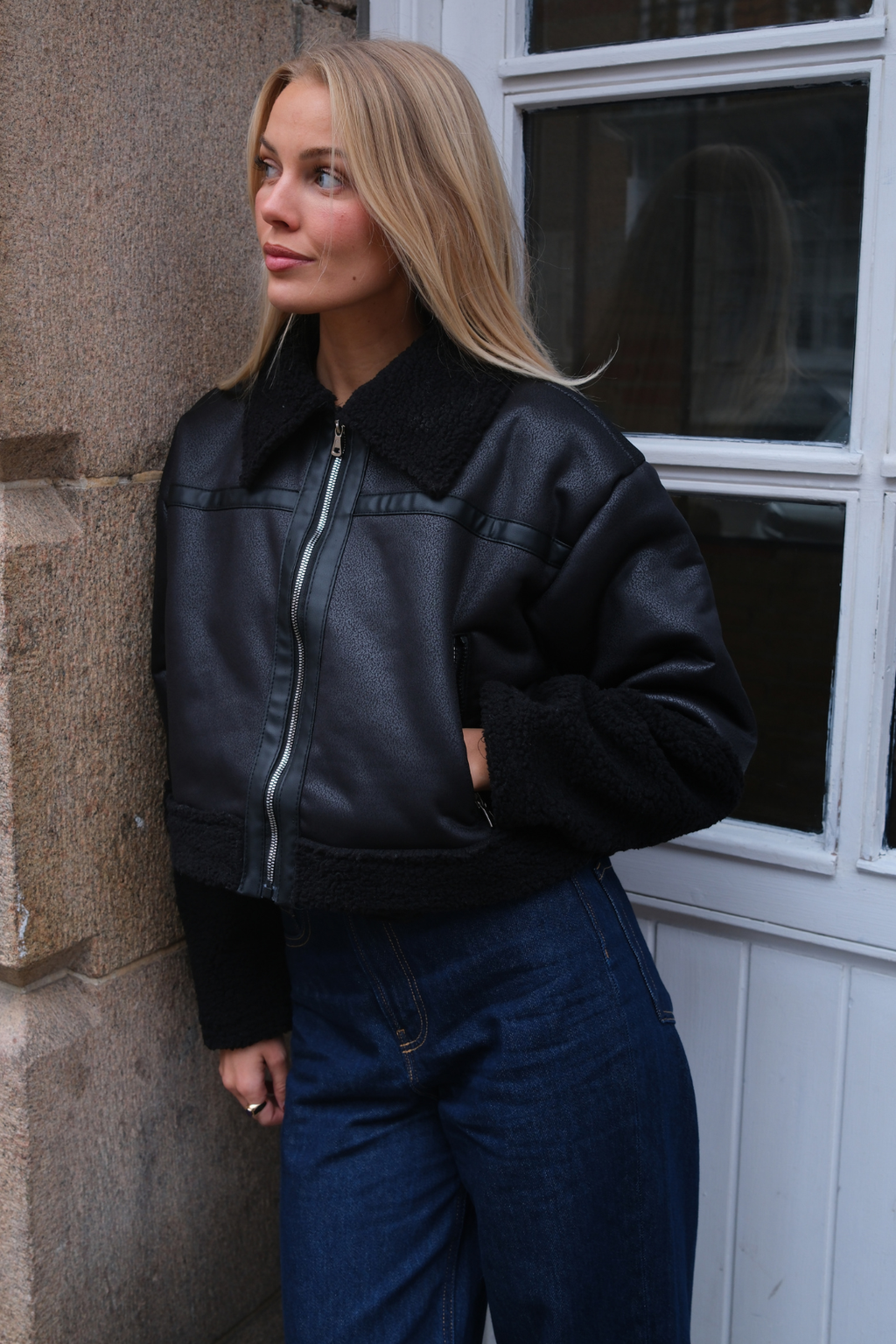 Daisy Shearling Jacke - Schwarz/Schwarz