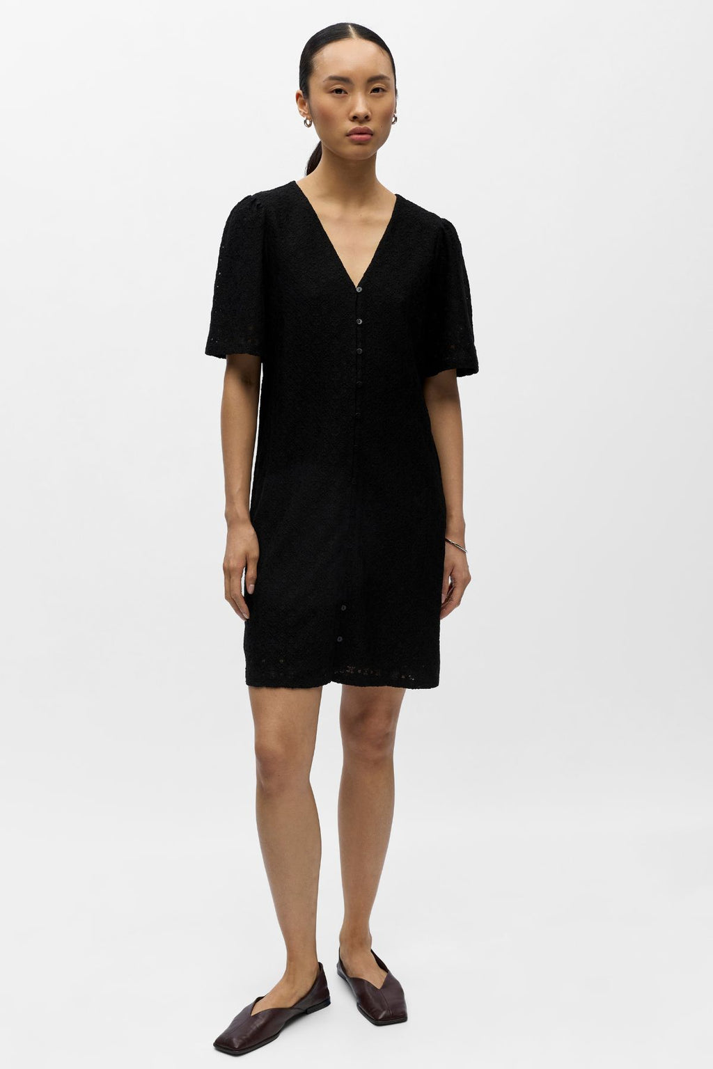 Laila Kleid mit V-Ausschnitt - Schwarz