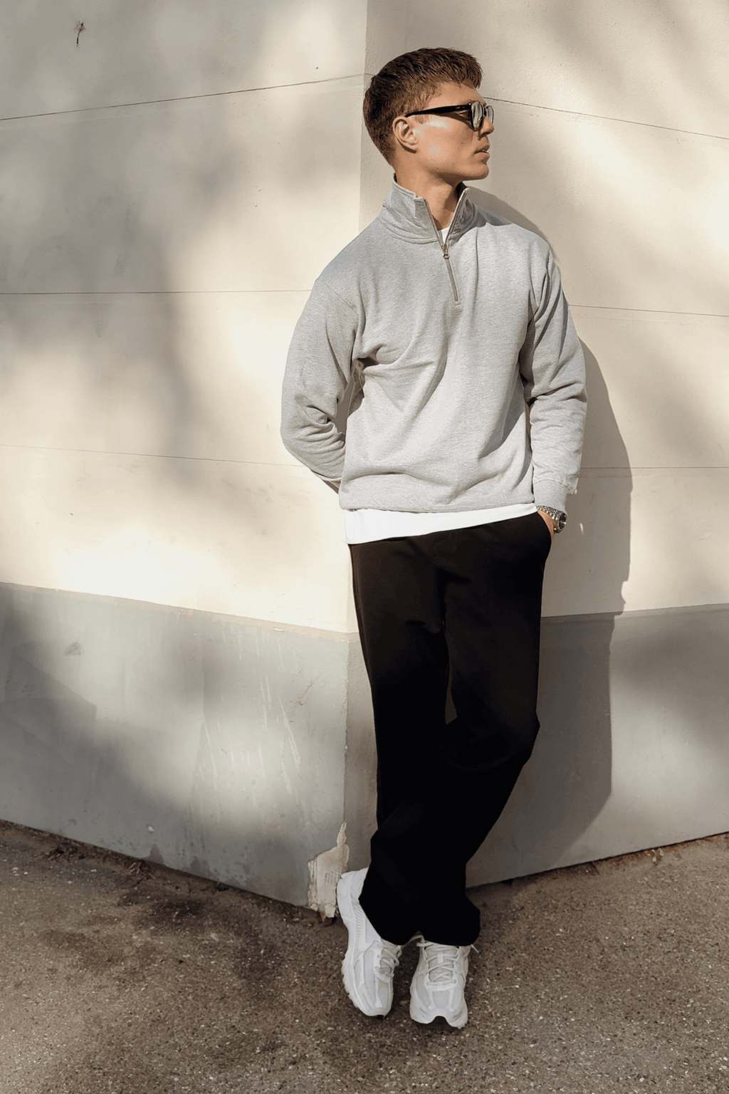 Sweatshirt halb Reißverschluss - grau