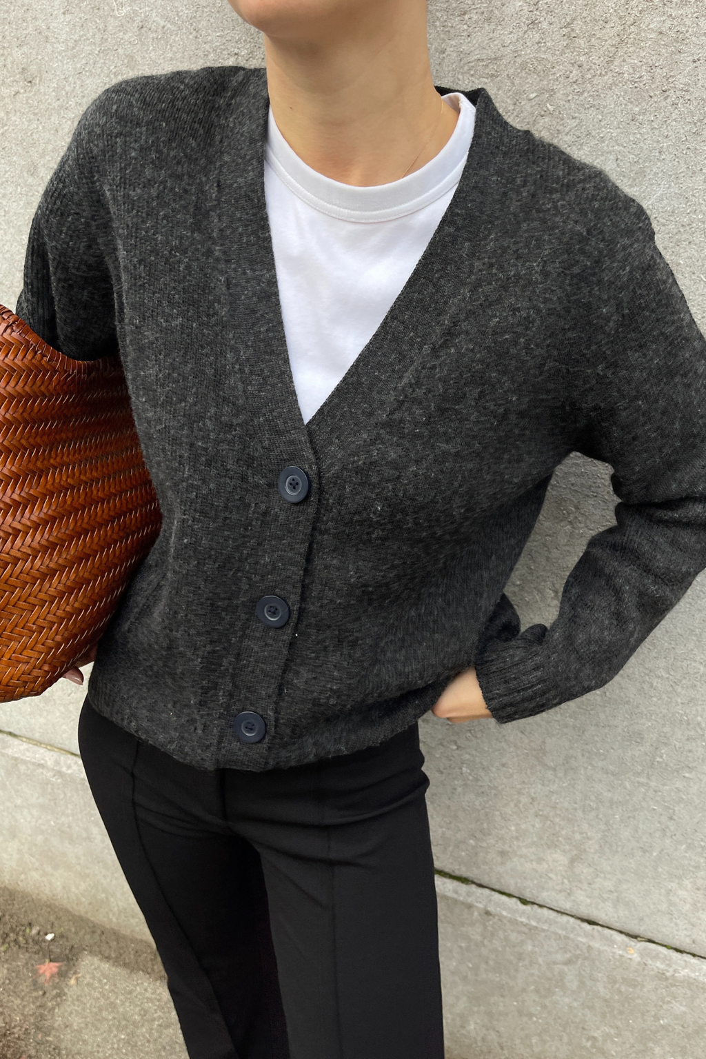 Strickjacke - dunkelgraue Melange
