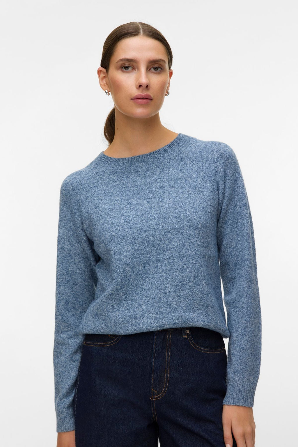 Doffy O-Neck Bluse - Dark Denim m. Weiße Melange