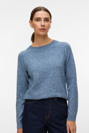 Doffy O-Neck Bluse - Dark Denim m. Weiße Melange