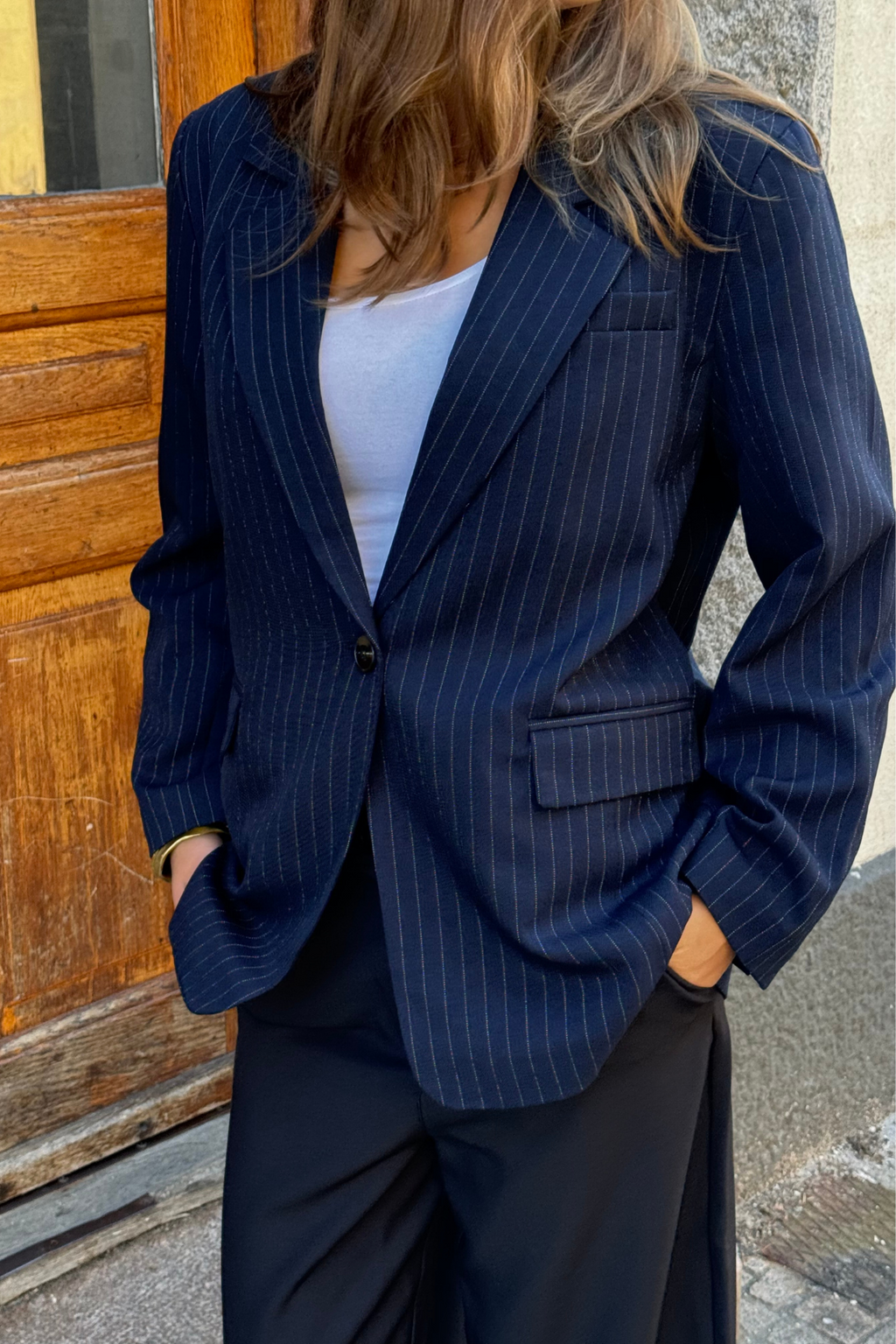 Oversized Blazer - Navy Nadelstreifen