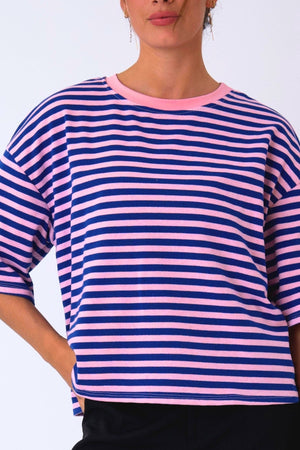 Zoe T-Shirt – Blau/Hellrosa