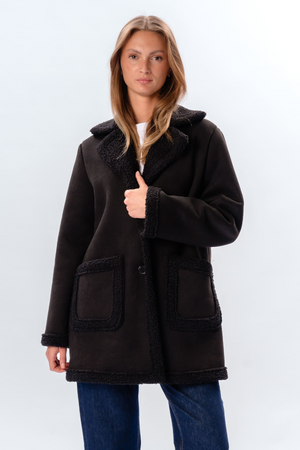 Shearling Mantel - Schwarz