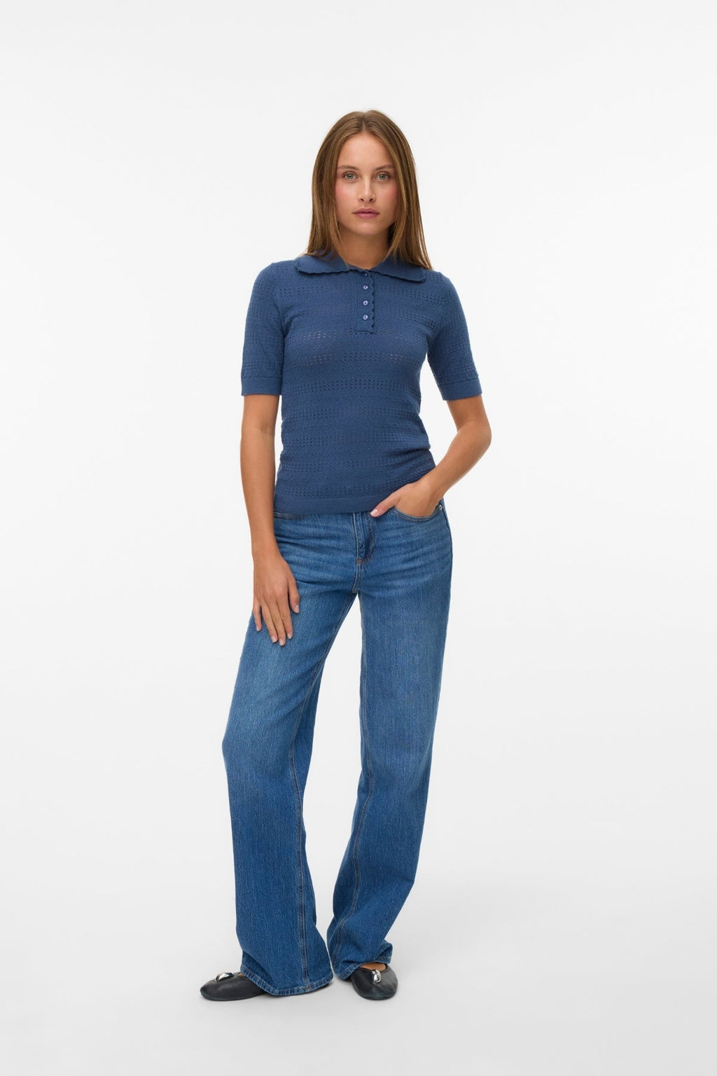 Limone Scallop Poloneck – Dunkler Denim
