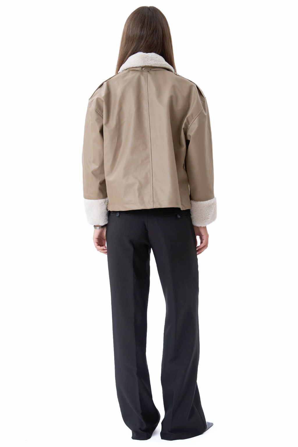 Faux Leder -Scherlingjacke - Beige