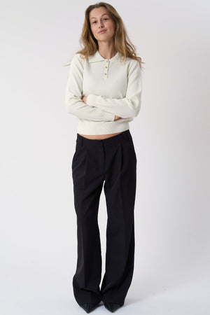 Langärmliges Poloshirt – Ecru