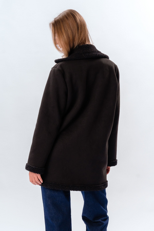 Shearling Mantel - Schwarz