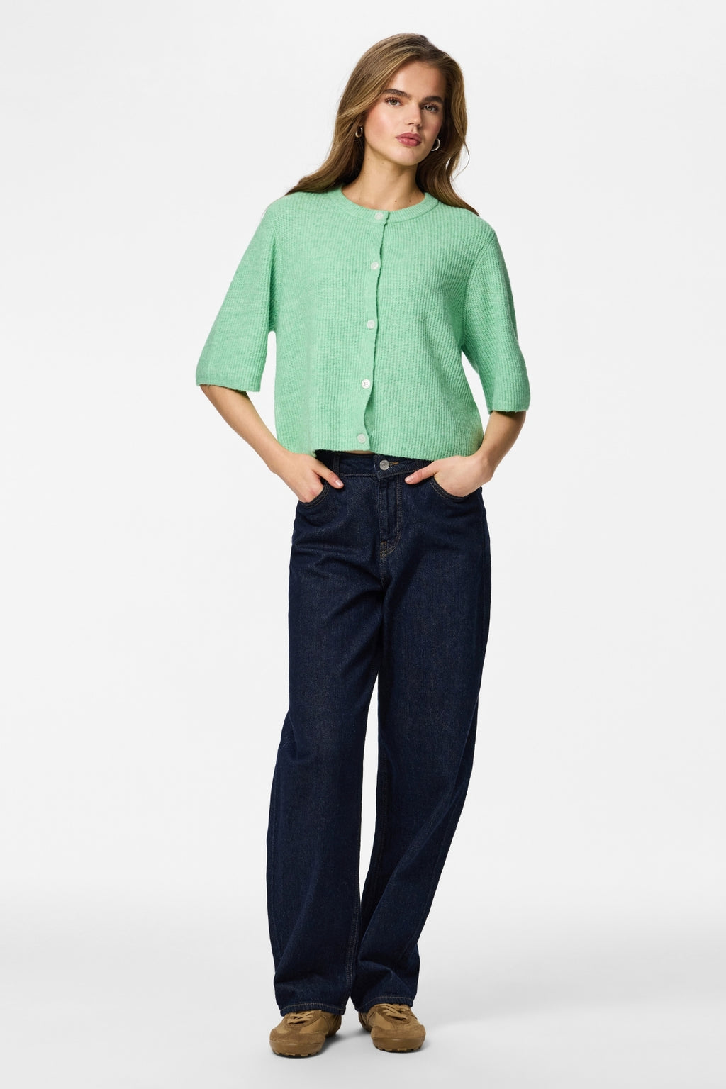 Silly Strickjacke mit O-Ausschnitt – Sprucestone Melange