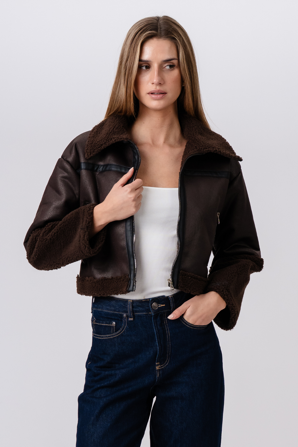 Daisy Shearling Jacke - Brown/Schwarz