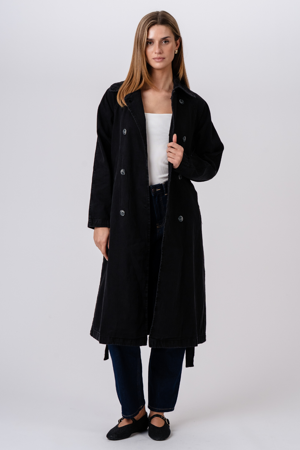 Denim Trenchcoat - Anthrazit