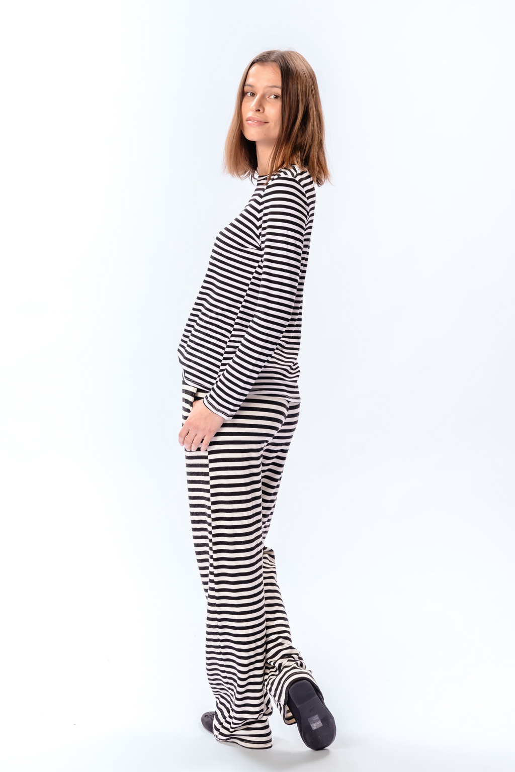 Gestreifte Langarmhose Slim Fit - Schwarz