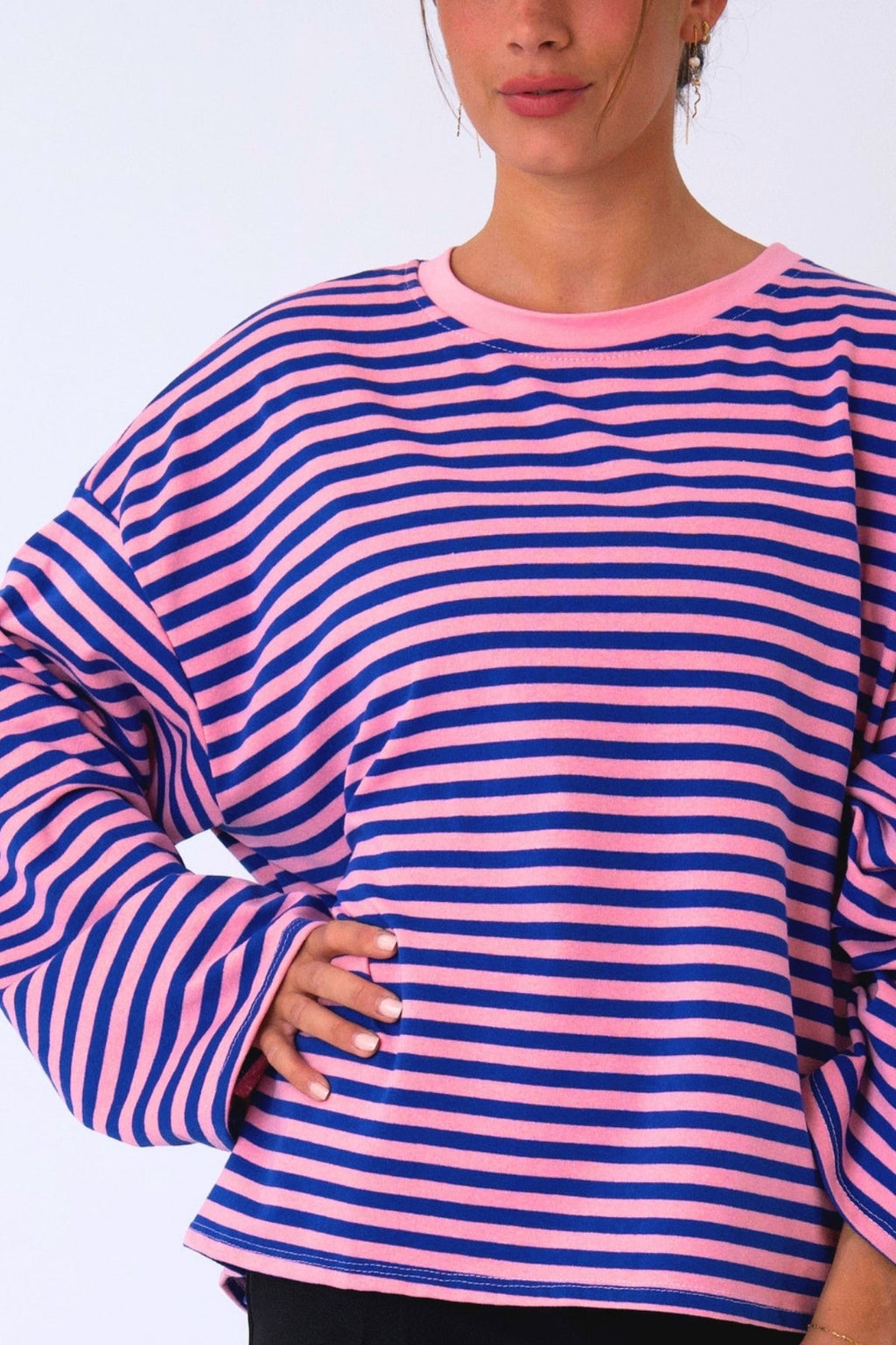 Cleo Bluse – Blau/Rosa